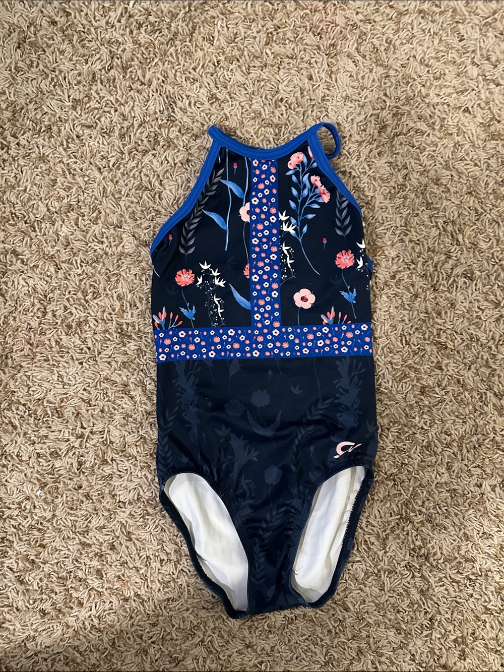 Girls' Navy Floral One-Piece large GK gymnastics leotard